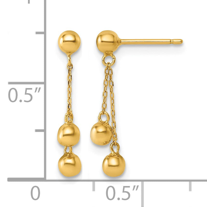 14K Polished 3mm Ball and Chain Dangle Post Earrings