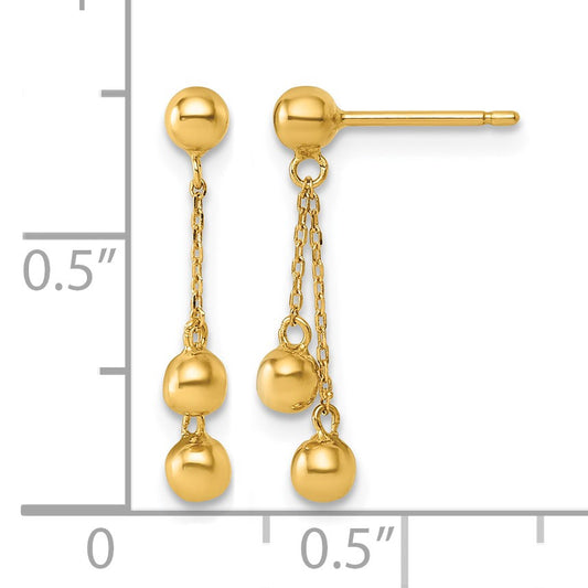 14K Polished 3mm Ball and Chain Dangle Post Earrings