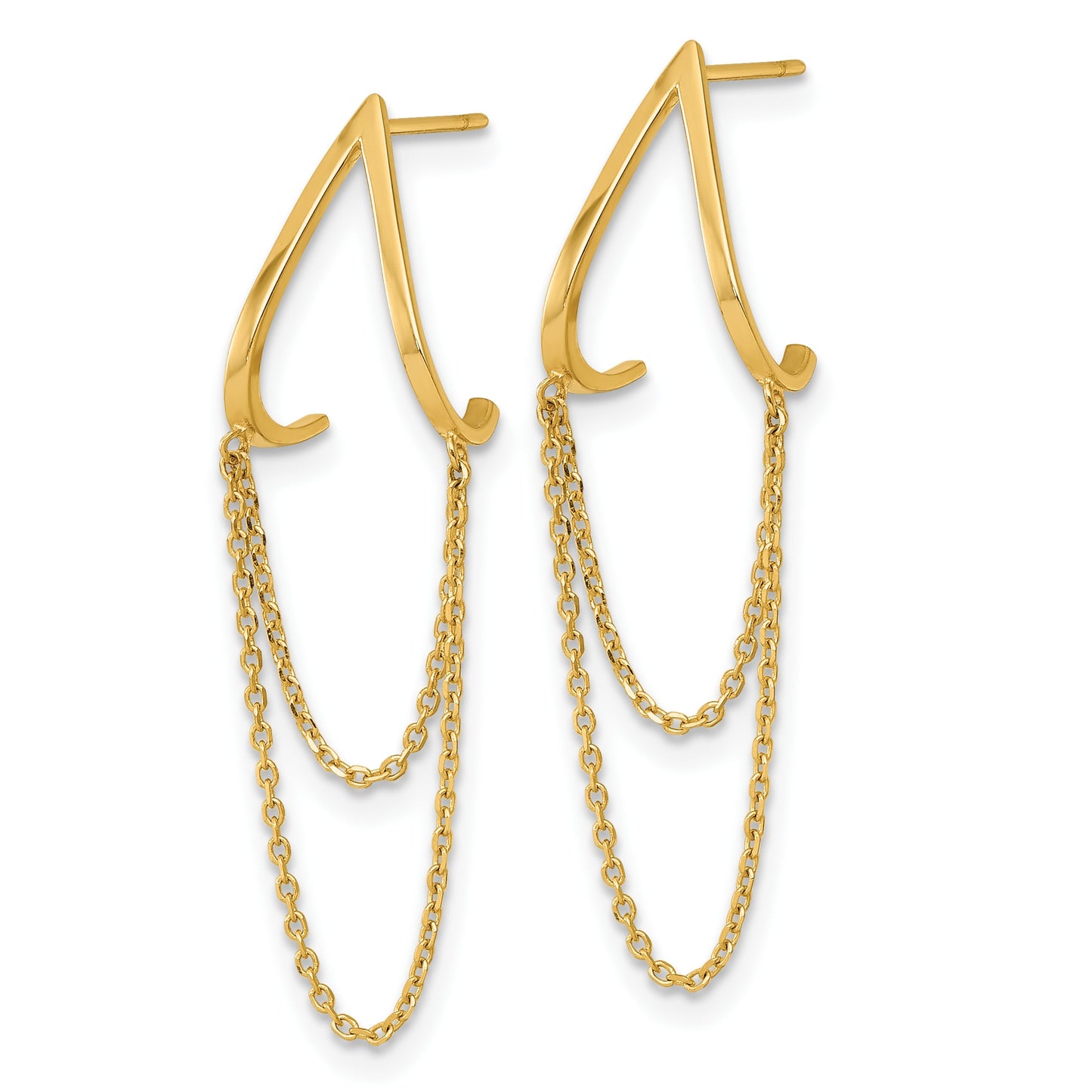 14k Polished V-Design with Dangle Chains Post Earrings