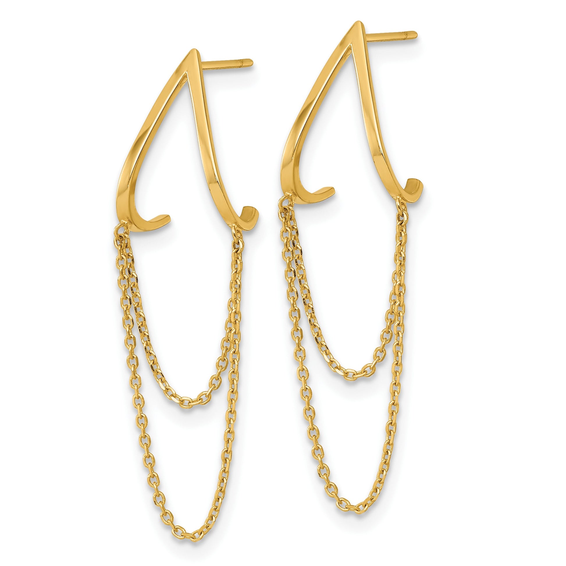 14k Polished V-Design with Dangle Chains Post Earrings