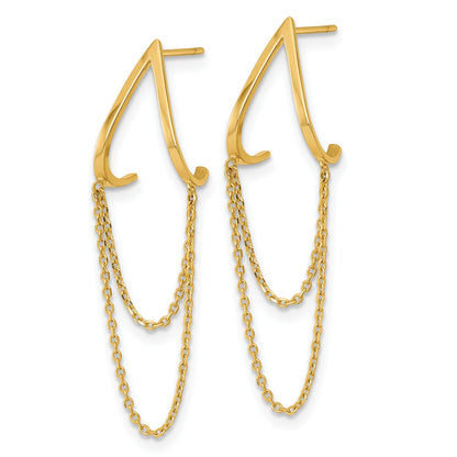 14k Polished V-Design with Dangle Chains Post Earrings