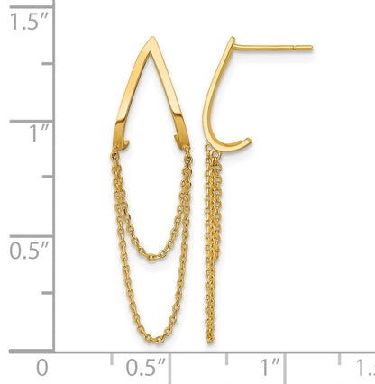 14k Polished V-Design with Dangle Chains Post Earrings