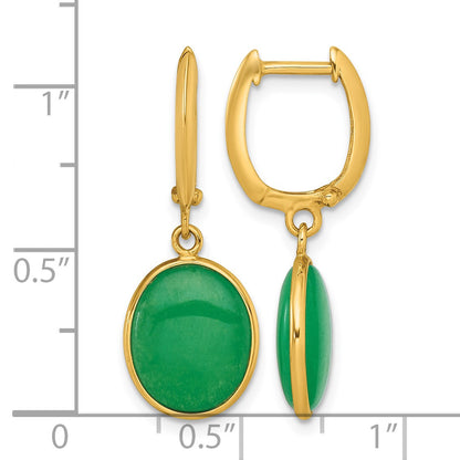 14K Polished Oval Jade Cabochon Dangle Hinged Hoop Earrings