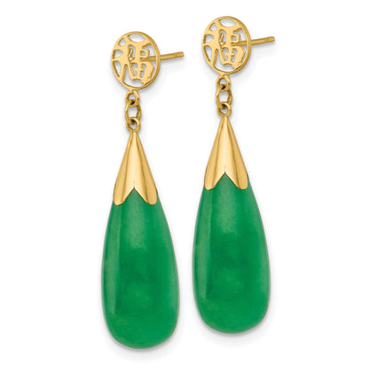 14K Polished Good Luck Symbol Jade Teardrop Dangle Post Earrings