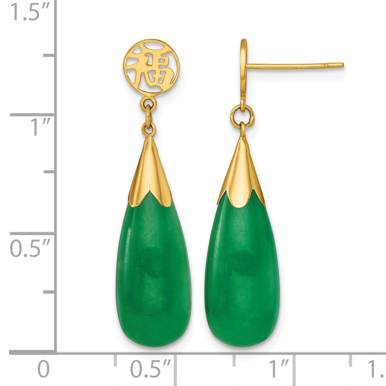 14K Polished Good Luck Symbol Jade Teardrop Dangle Post Earrings