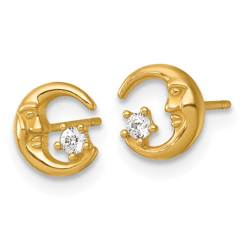 14k Polished CZ Moon with Face and Star Post Earrings