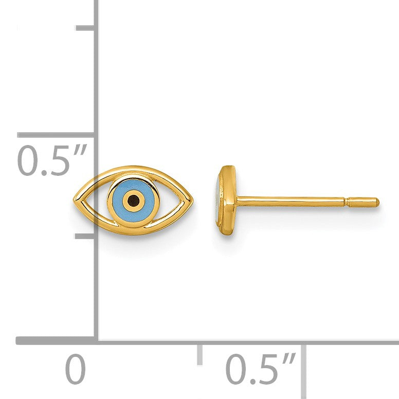 14k Polished Blue and Black Enameled Evil Eye Post Earrings