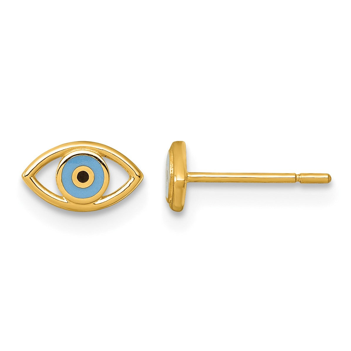 14k Polished Blue and Black Enameled Evil Eye Post Earrings