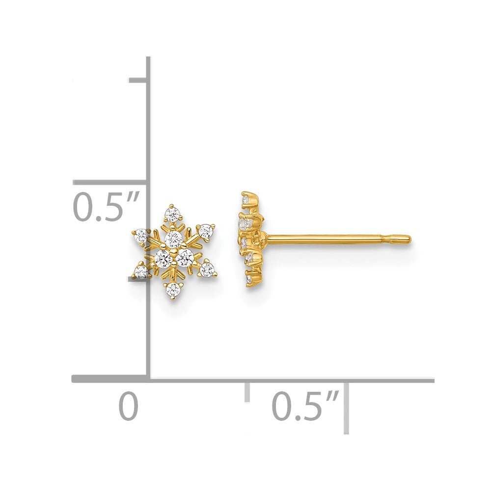 14k Polished CZ Snowflake Post Earrings