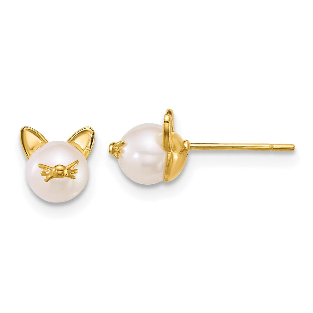 14k Polished Freshwater Cultured Pearl Cat Post Earrings