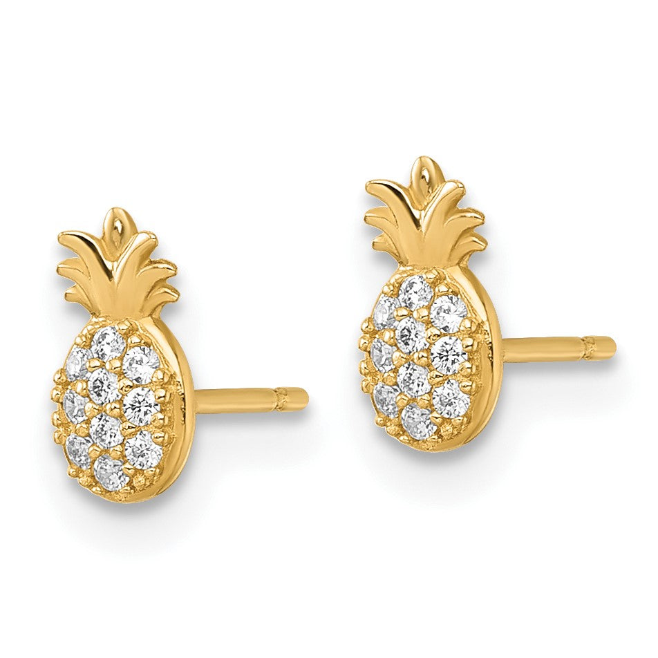 14k Polished Small CZ Pineapple Post Earrings