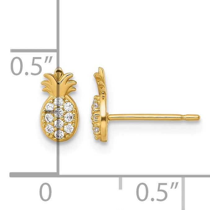 14k Polished Small CZ Pineapple Post Earrings
