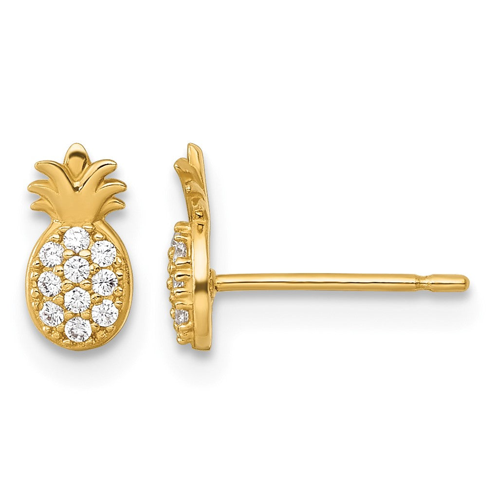 14k Polished Small CZ Pineapple Post Earrings