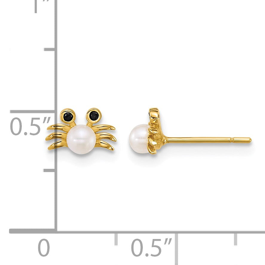 14k Polished Black CZ with Freshwater Cultured Pearl Crab Post Earrings
