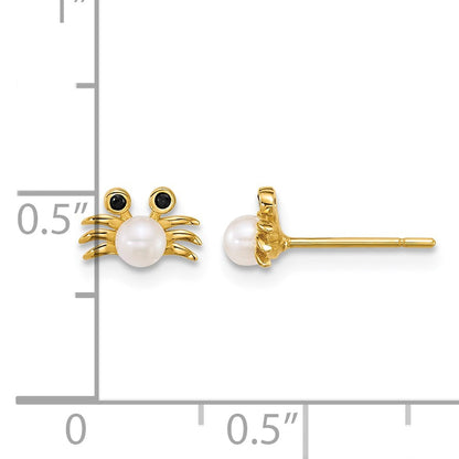 14k Polished Black CZ with Freshwater Cultured Pearl Crab Post Earrings