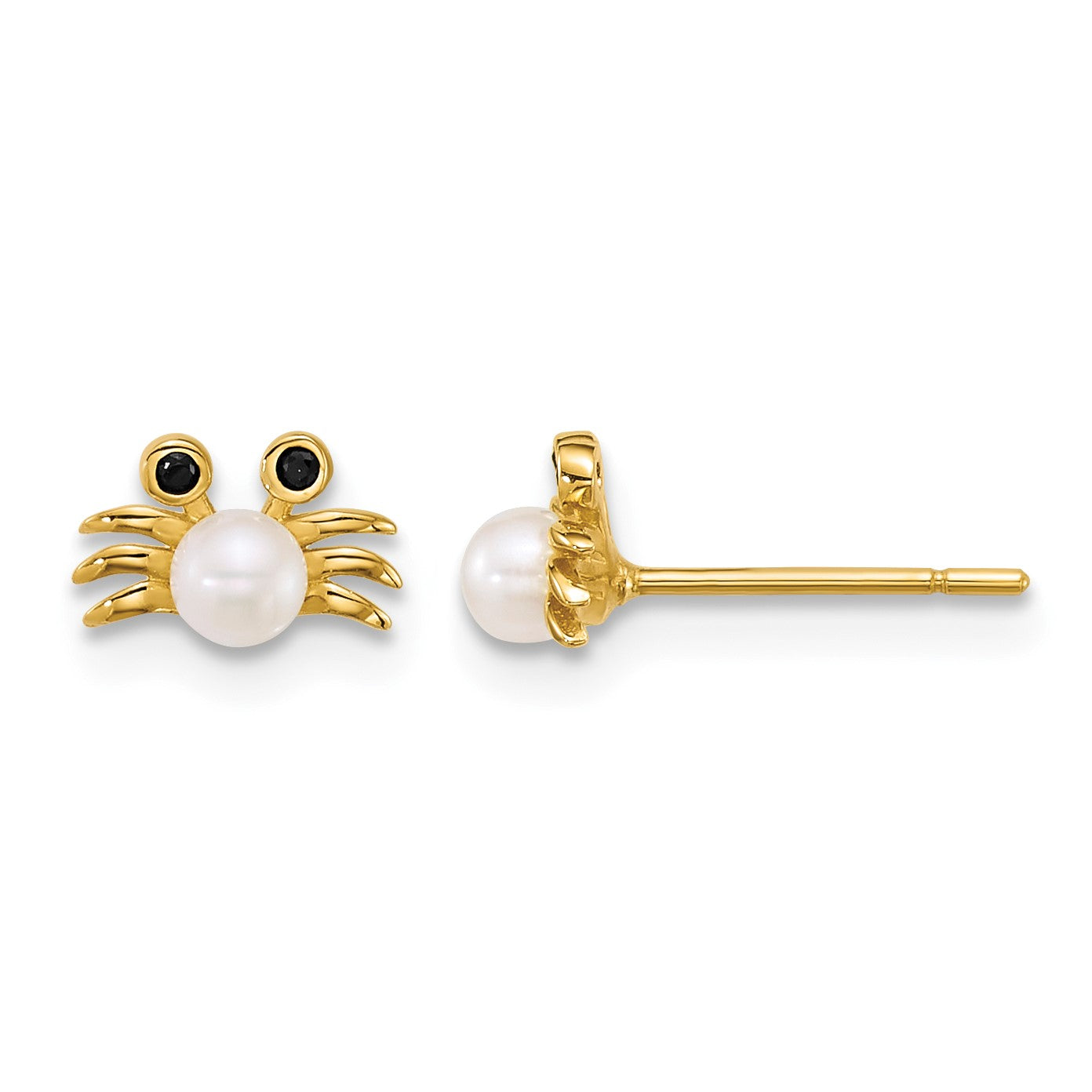 14k Polished Black CZ with Freshwater Cultured Pearl Crab Post Earrings