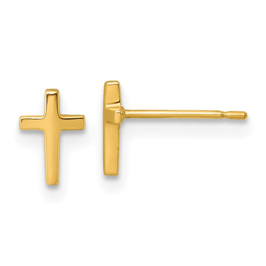 14k Polished Knife Edge Latin Cross Post Earrings