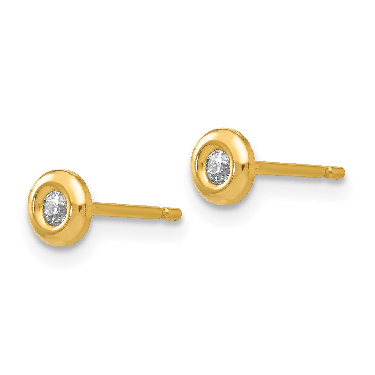 14k Polished 4mm Circle Bezel with CZ Post Earrings