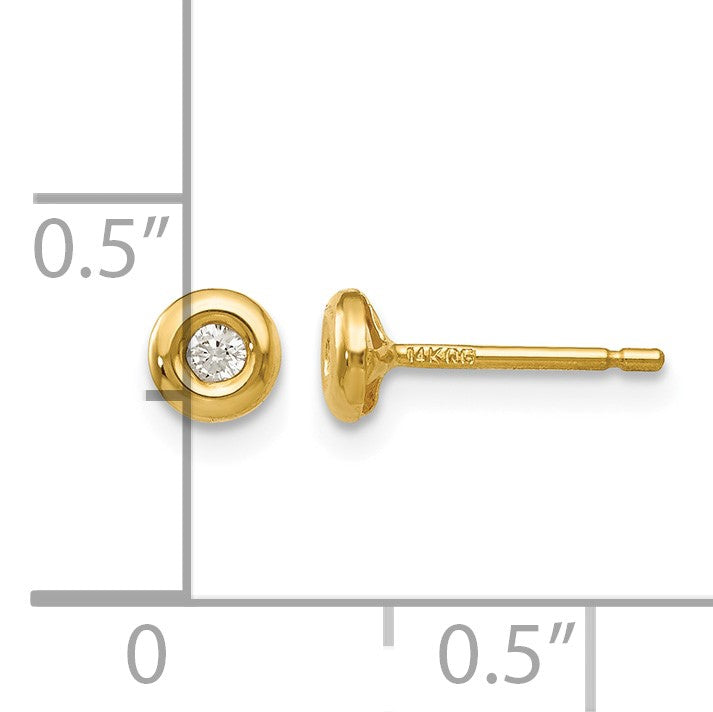 14k Polished 4mm Circle Bezel with CZ Post Earrings