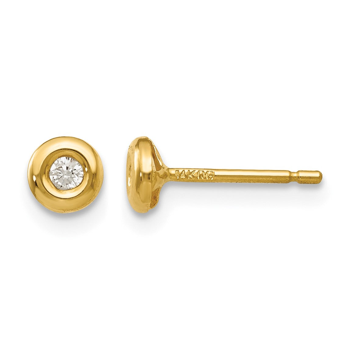 14k Polished 4mm Circle Bezel with CZ Post Earrings