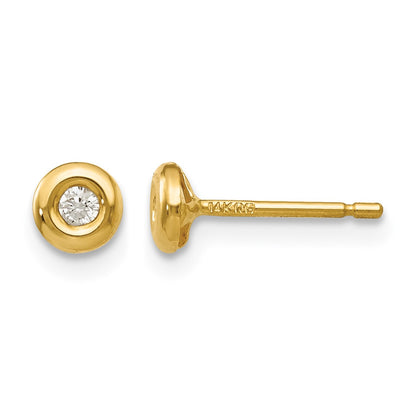 14k Polished 4mm Circle Bezel with CZ Post Earrings