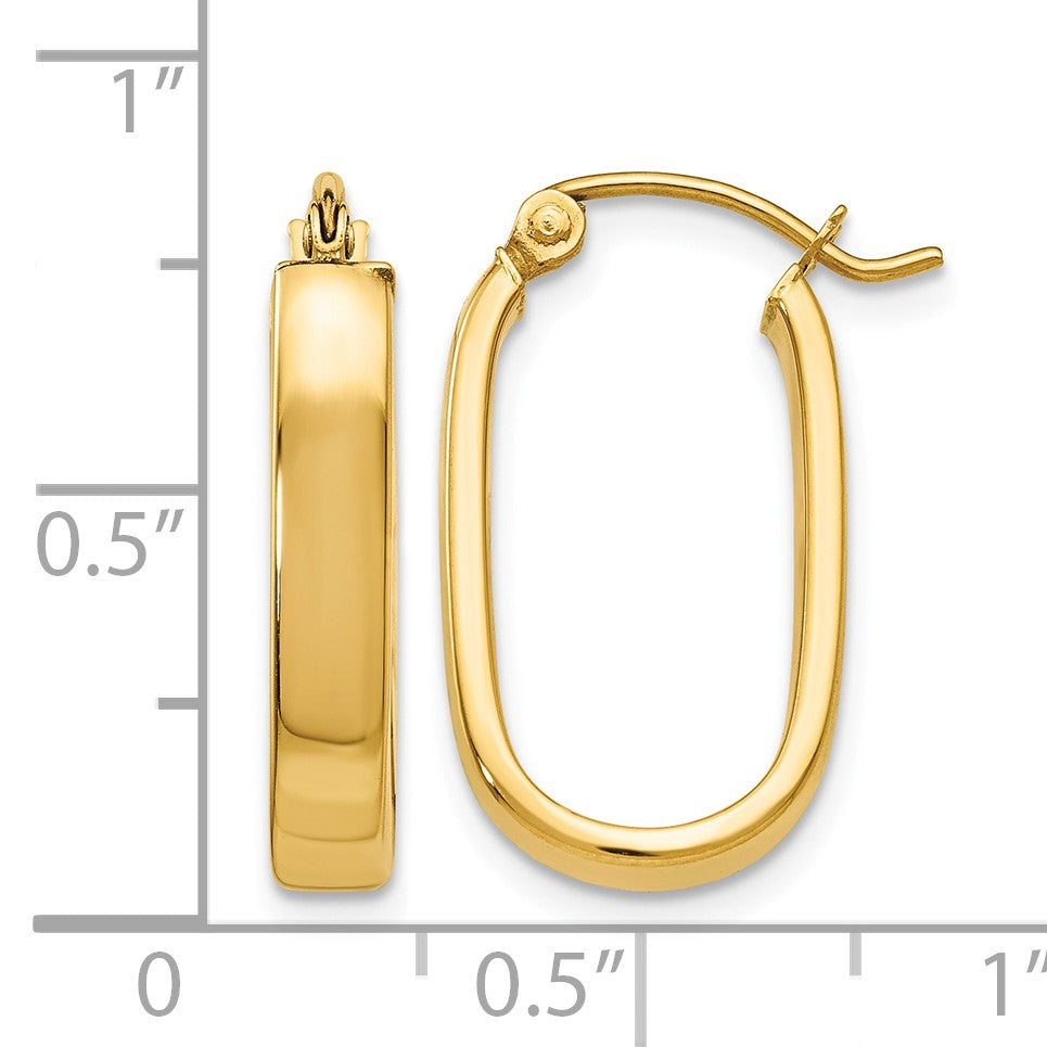 14k 3.5x22mm Polished Oval Tube Hoop Earrings