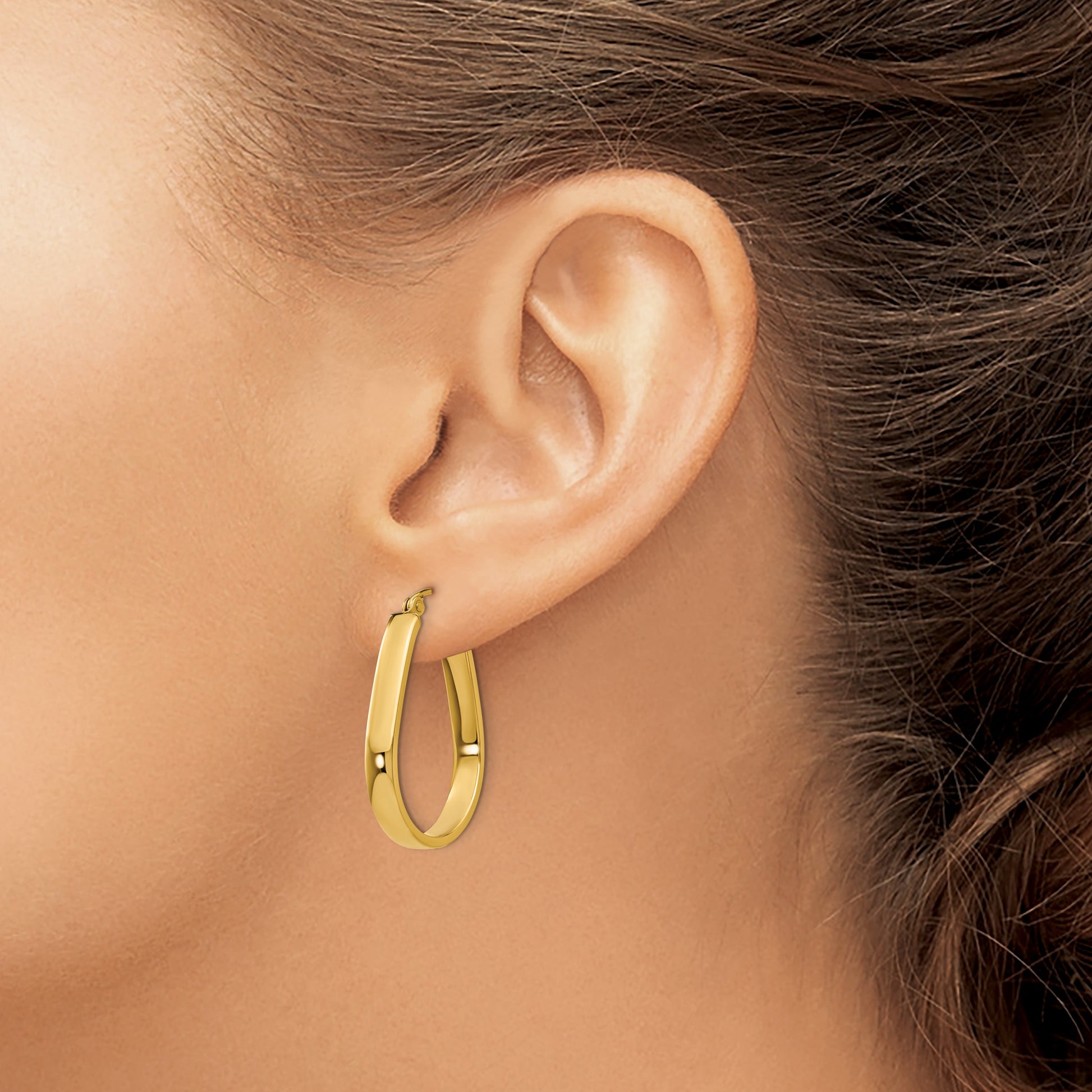 14k 3.5x27mm Polished Oval Tube Hoop Earrings