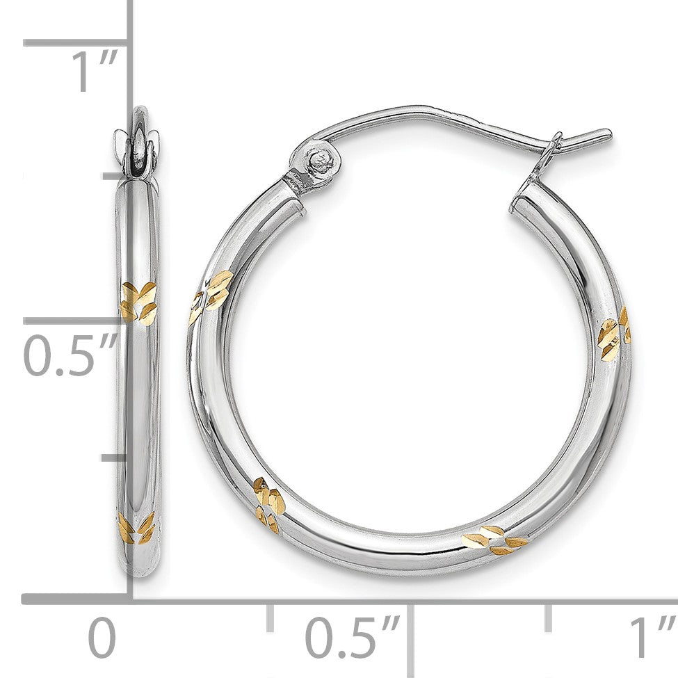 14k White Gold and Yellow Rhodium D/C Hoop Earrings