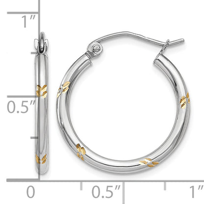 14k White Gold and Yellow Rhodium D/C Hoop Earrings