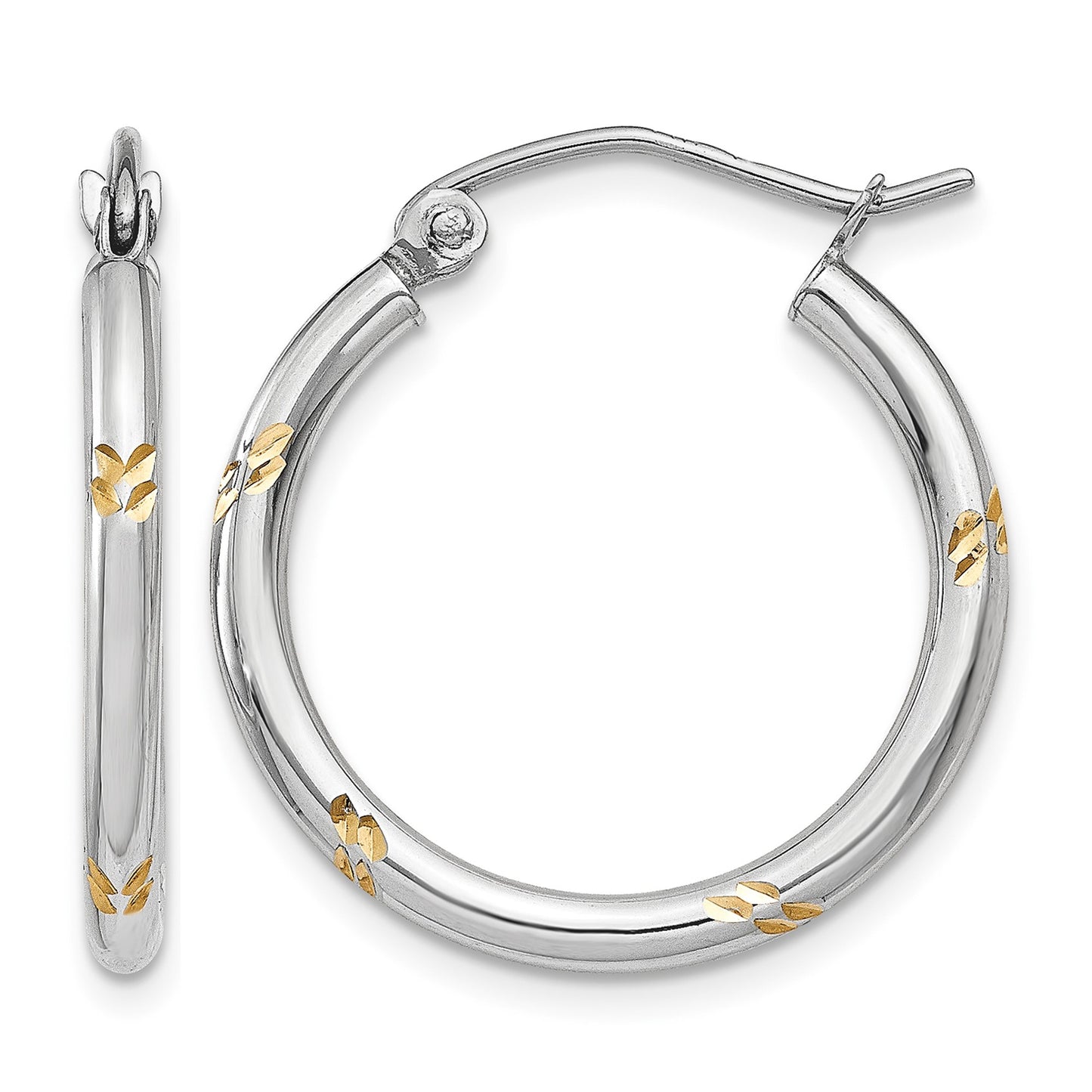 14k White Gold and Yellow Rhodium D/C Hoop Earrings