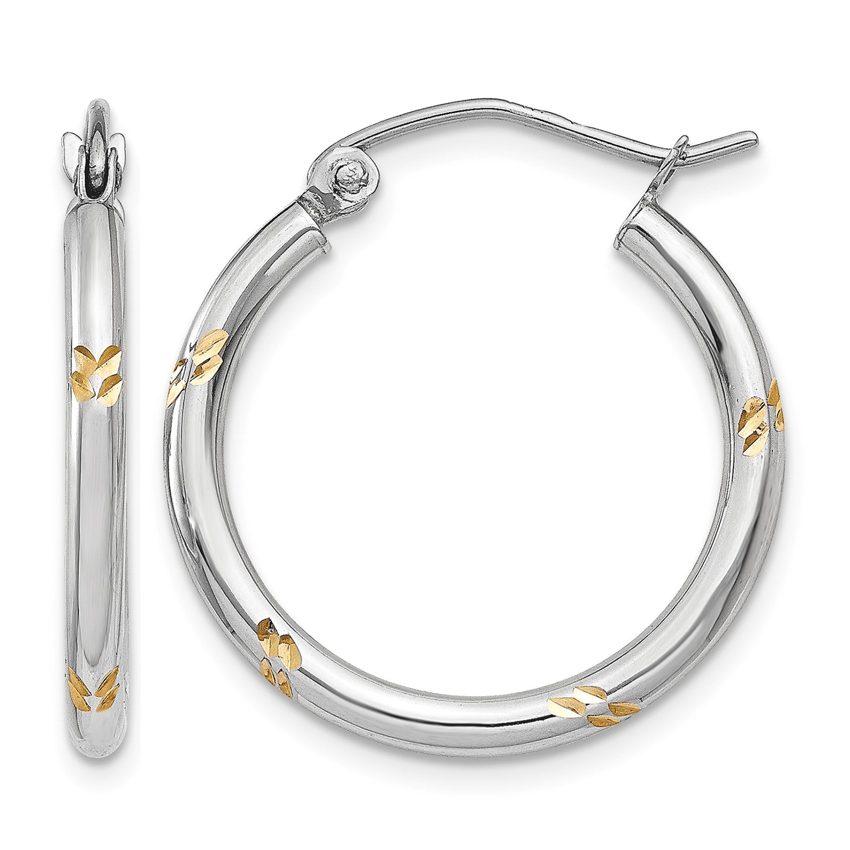 14k White Gold and Yellow Rhodium D/C Hoop Earrings