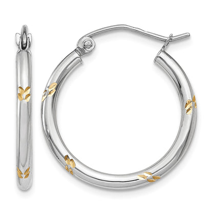 14k White Gold and Yellow Rhodium D/C Hoop Earrings