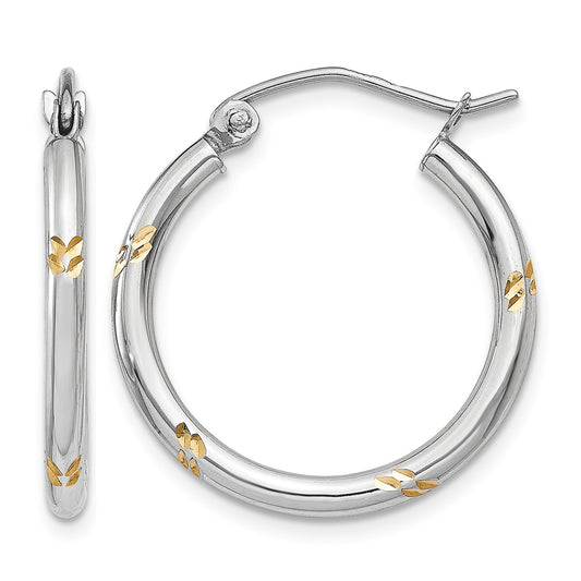 14k White Gold and Yellow Rhodium D/C Hoop Earrings