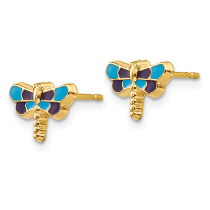 14k Enameled Dragonfly Earrings