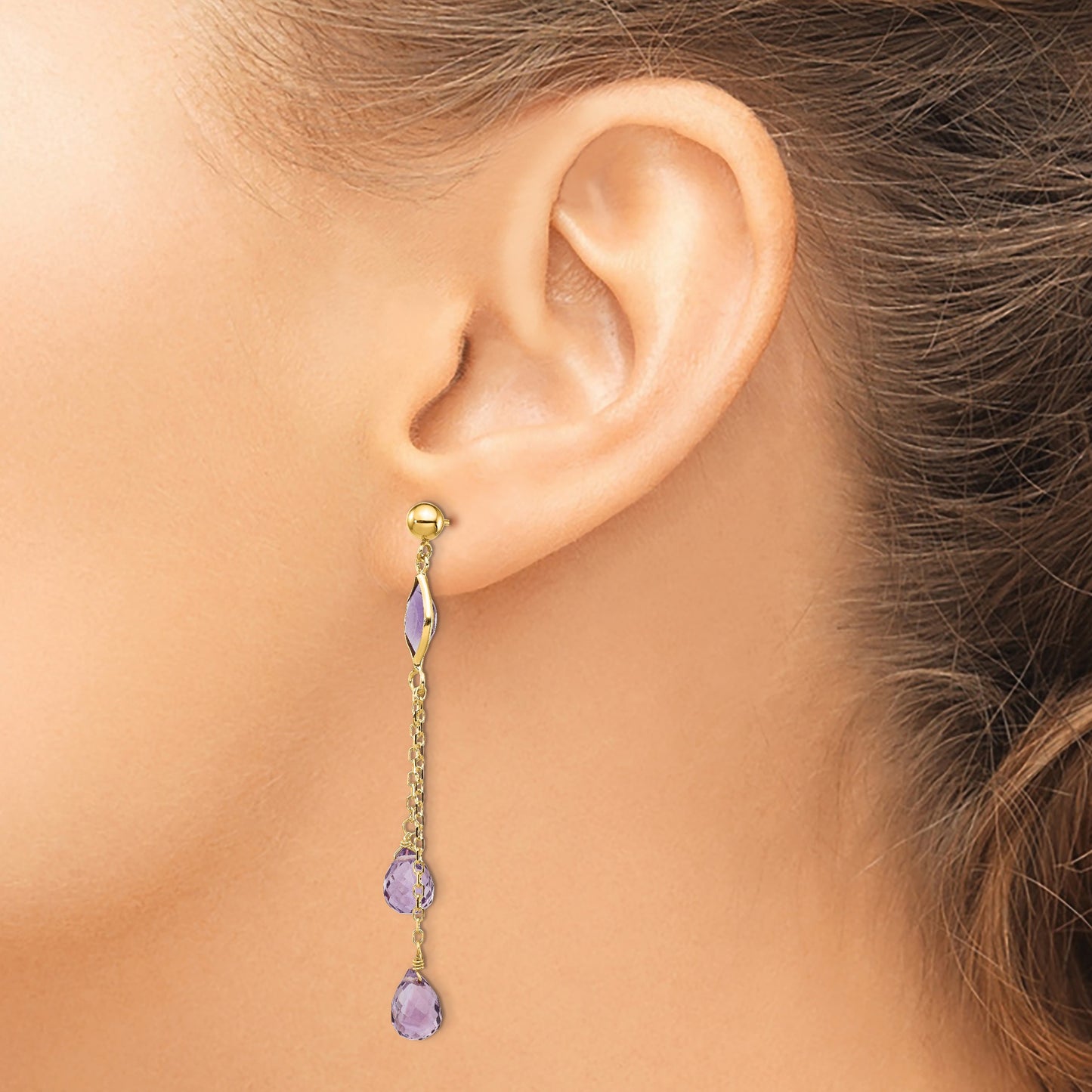 14k Amethyst Chain Post Dangle Earrings