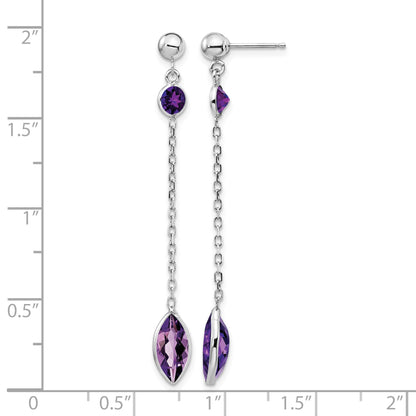 14k White Gold Amethyst Chain Post Dangle Earrings