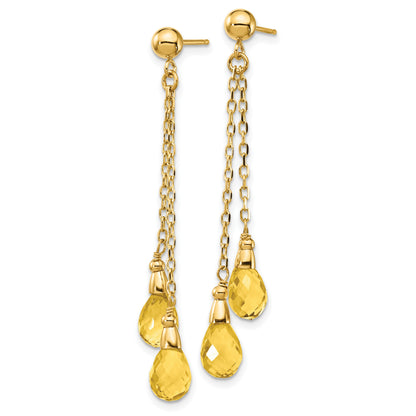 14k 7x5mm Teardrop Citrine Chain Dangle Post Earrings