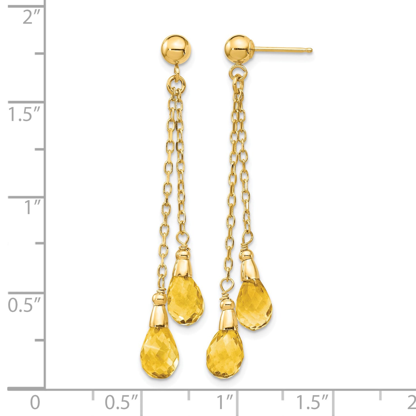 14k 7x5mm Teardrop Citrine Chain Dangle Post Earrings
