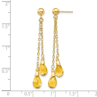 14k 7x5mm Teardrop Citrine Chain Dangle Post Earrings