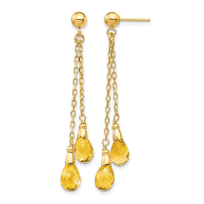 14k 7x5mm Teardrop Citrine Chain Dangle Post Earrings