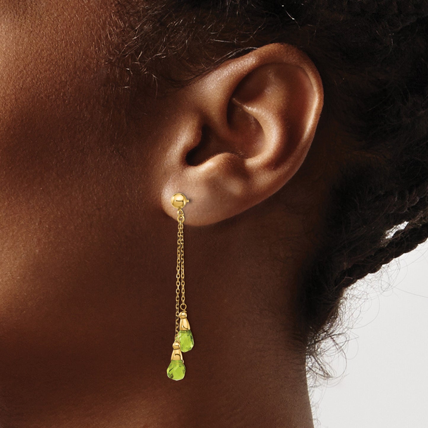 14k 7x5mm Teardrop Peridot Chain Dangle Post Earrings