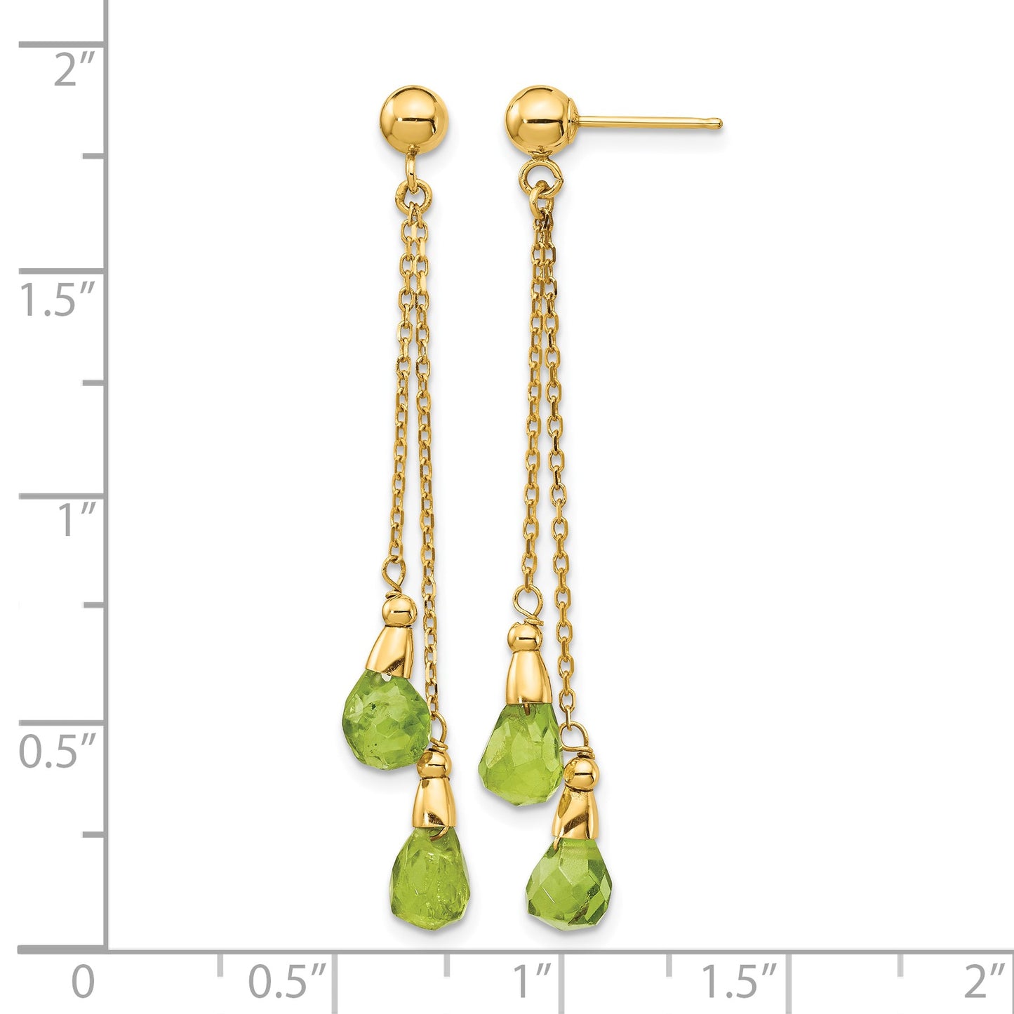 14k 7x5mm Teardrop Peridot Chain Dangle Post Earrings