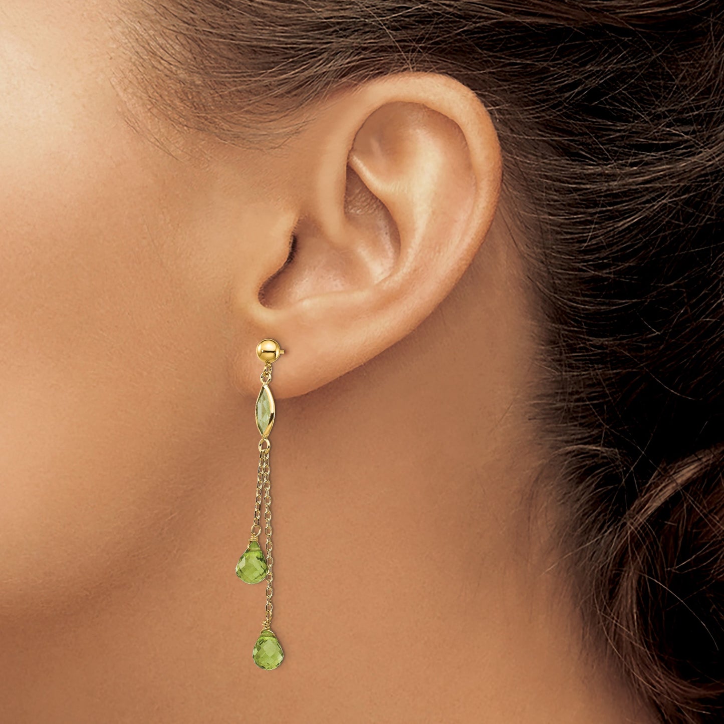 14k Peridot Chain Dangle Post Earrings