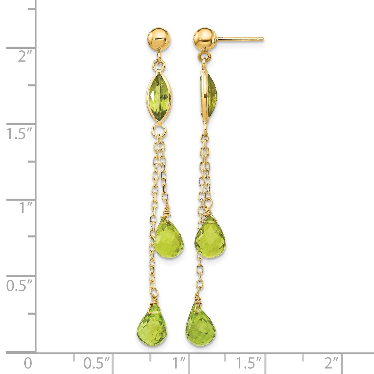 14k Peridot Chain Dangle Post Earrings