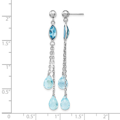 14k White Gold Blue Topaz Chain Dangle Post Earrings