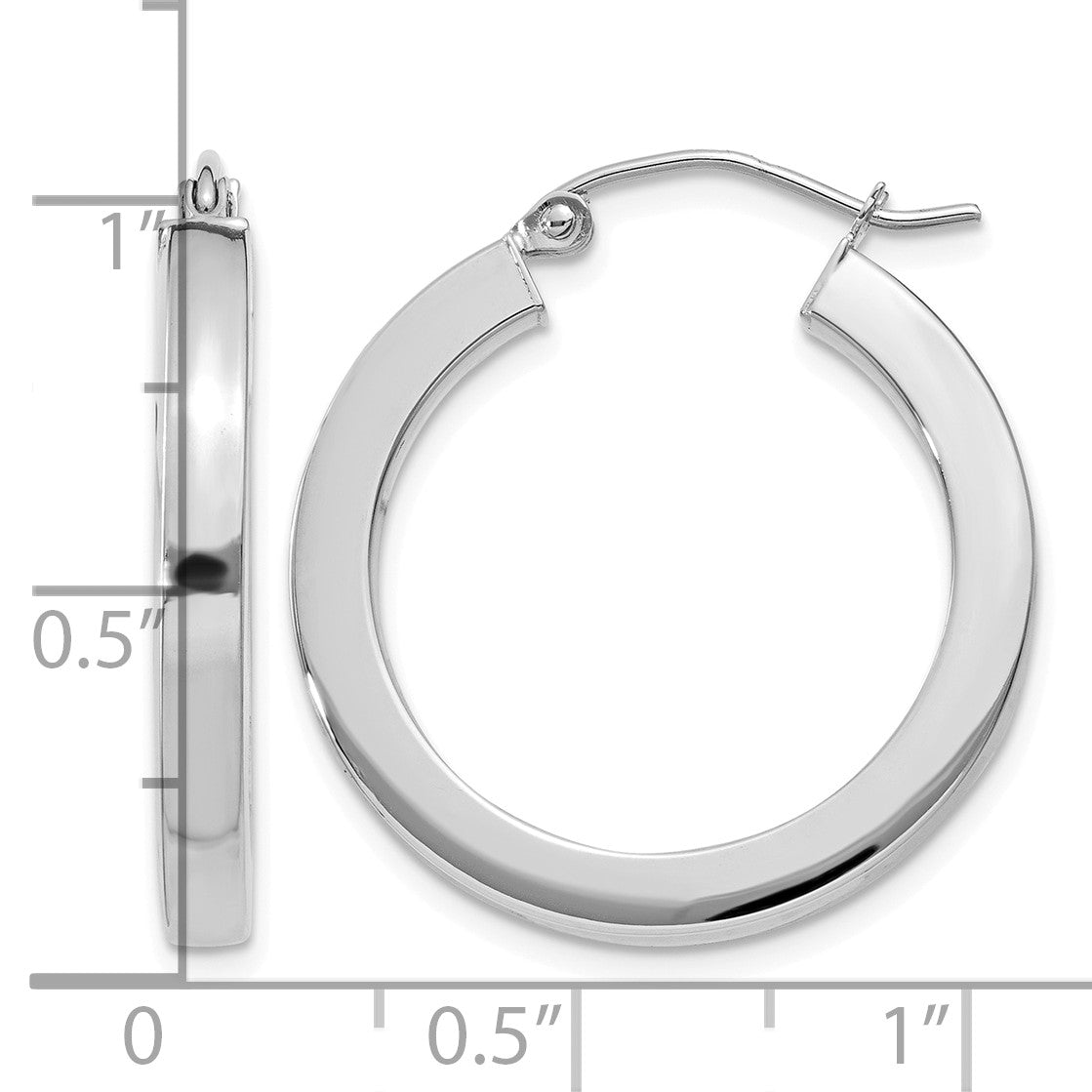 14k White Gold 3x25mm Polished Square Tube Hoop Earrings