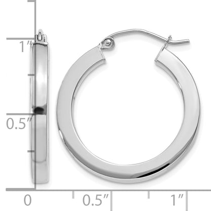 14k White Gold 3x25mm Polished Square Tube Hoop Earrings