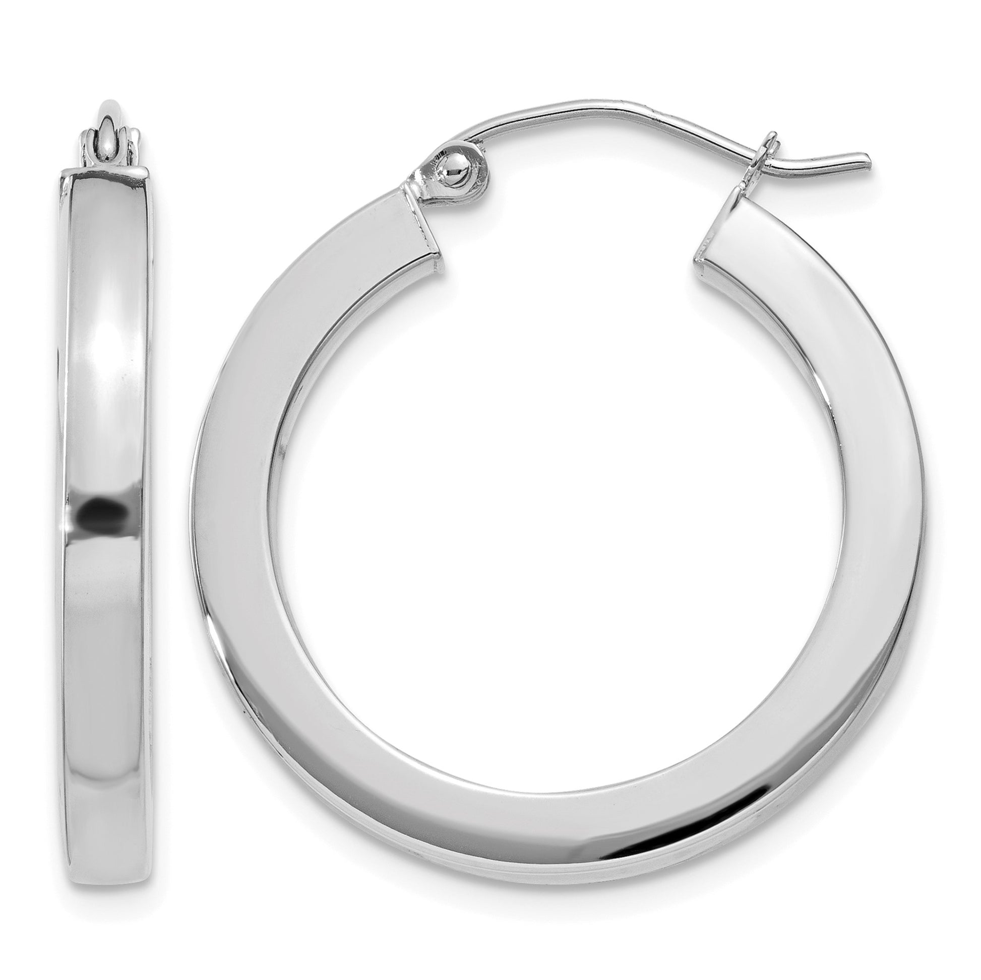 14k White Gold 3x25mm Polished Square Tube Hoop Earrings