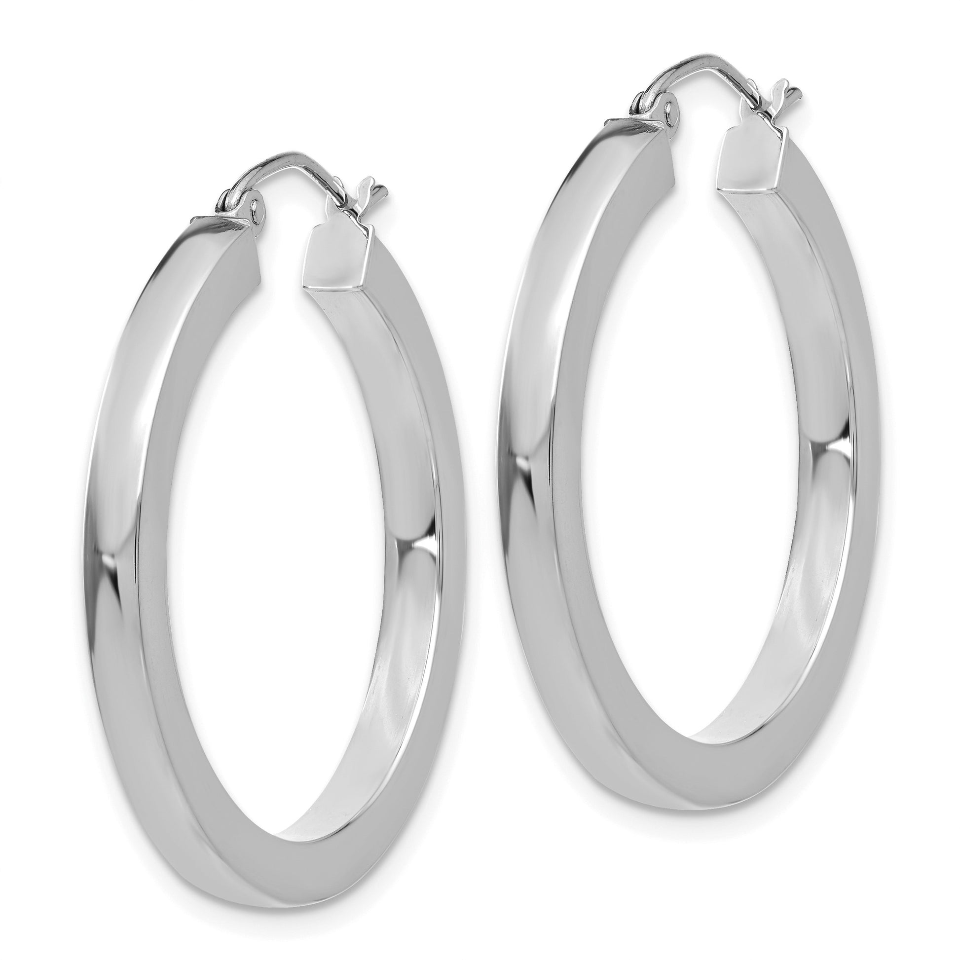 14k White Gold 3x30mm Polished Square Tube Hoop Earrings