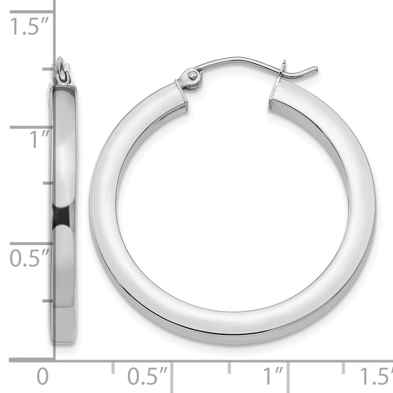 14k White Gold 3x30mm Polished Square Tube Hoop Earrings